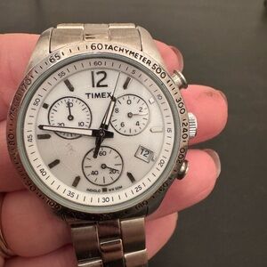 Timex Silver Tone Men’s Watch White Face T2P059 Stainless Steel Back